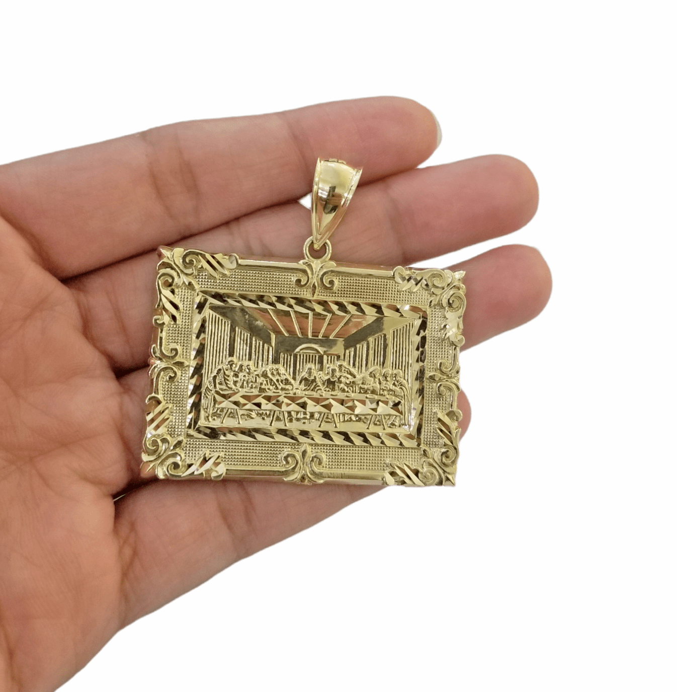 Real 10K Yellow Gold Last Supper Pendent Charm 2" Inch - Reva Jeweler