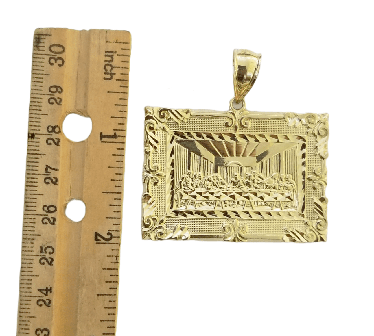 Real 10K Yellow Gold Last Supper Pendent Charm 2" Inch - Reva Jeweler