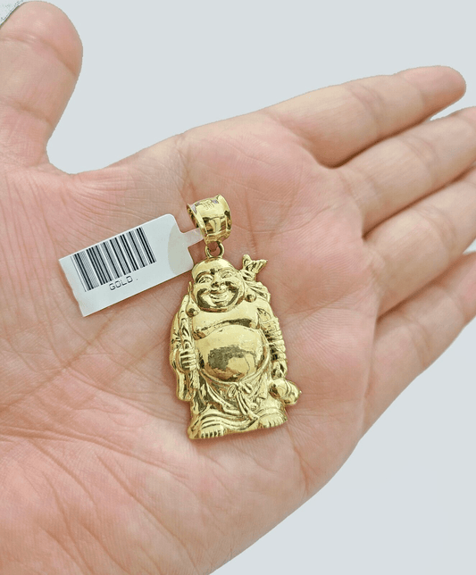 Real 10k Yellow Gold Laughing Buddha Charm 1.5''inches Pendant 10kt for Chain - GoldenlinQ