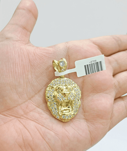 Real 10k Yellow Gold Lion Head Charm 1.5''inches Pendant 10kt for Chain - GoldenlinQ