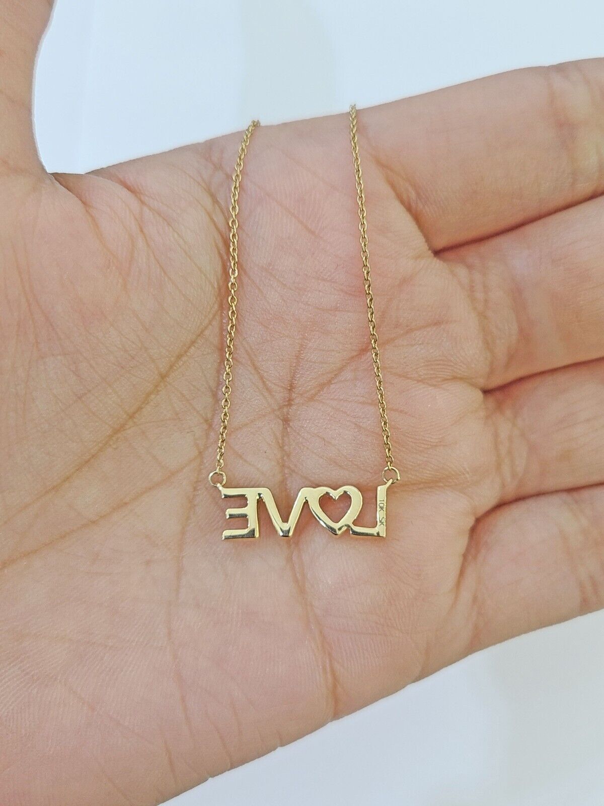 Real 10k Yellow Gold LOVE Diamond Pendant Chain Necklace Set Women - Reva Jeweler