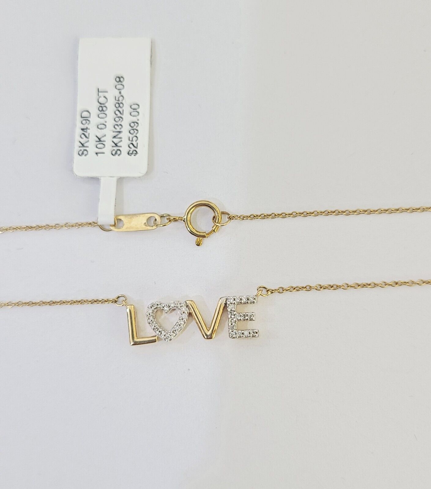 Real 10k Yellow Gold LOVE Diamond Pendant Chain Necklace Set Women - Reva Jeweler