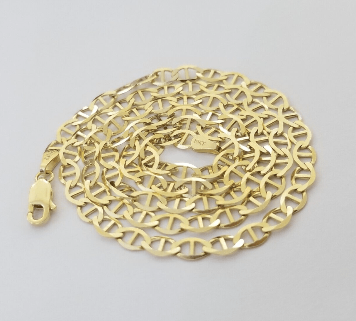 Real 10k Yellow Gold Mariner Anchor Link Chain 22" Inch 4mm Necklace - Reva Jeweler