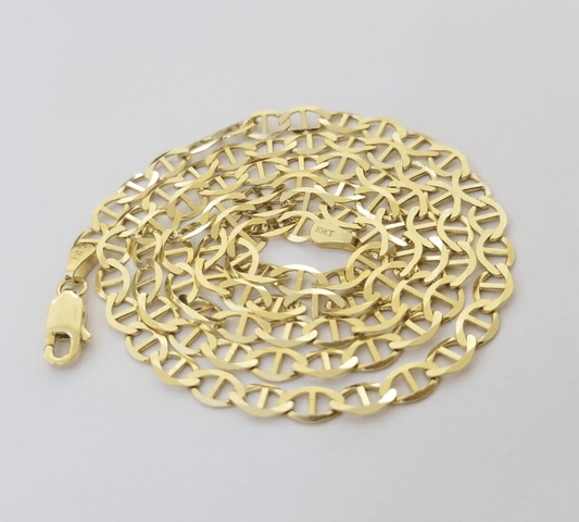 Real 10k Yellow Gold Mariner Anchor Link Chain 22" Inch 4mm Necklace - Reva Jeweler