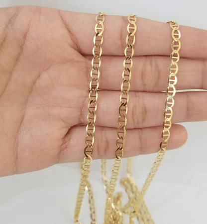 Real 10k Yellow Gold Mariner Anchor Link Chain 22" Inch 4mm Necklace - Reva Jeweler
