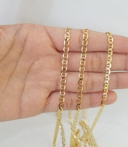 Real 10k Yellow Gold Mariner Anchor Link Chain 24" Inch 4mm Necklace - Reva Jeweler