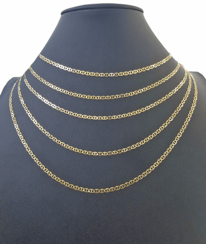 Real 10k Yellow Gold Mariner Anchor Link Chain 3mm Necklace 16" - 24" Inch - Reva Jeweler
