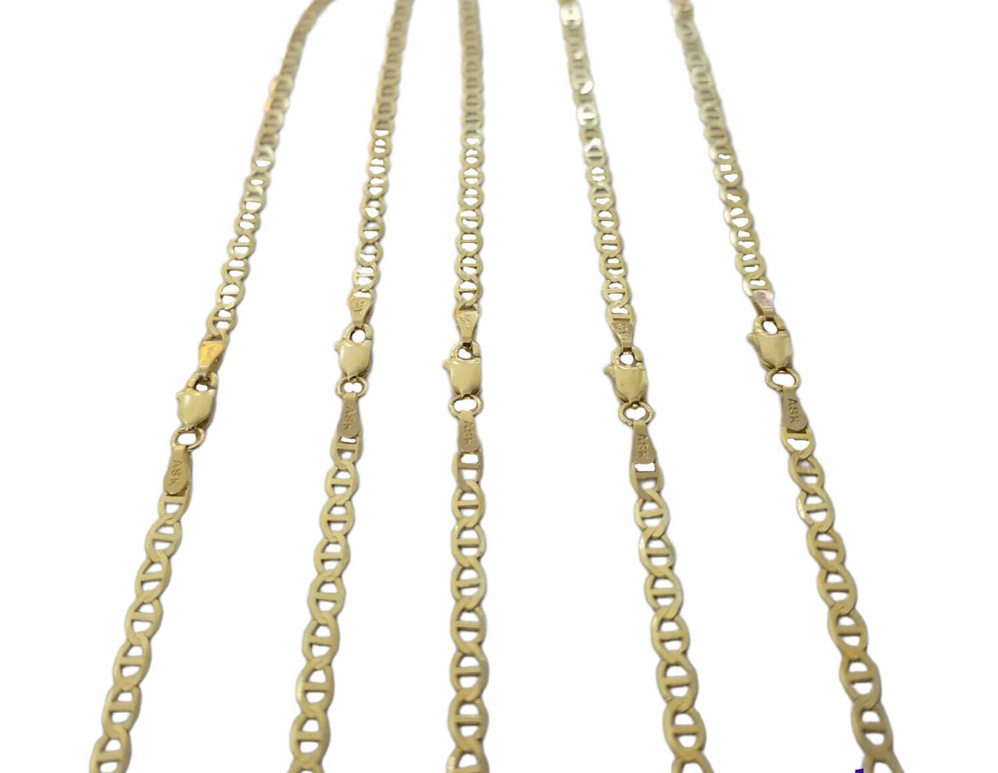 Real 10k Yellow Gold Mariner Anchor Link Chain 3mm Necklace 16" - 24" Inch - Reva Jeweler