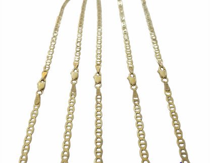Real 10k Yellow Gold Mariner Anchor Link Chain 3mm Necklace 16" - 24" Inch - Reva Jeweler