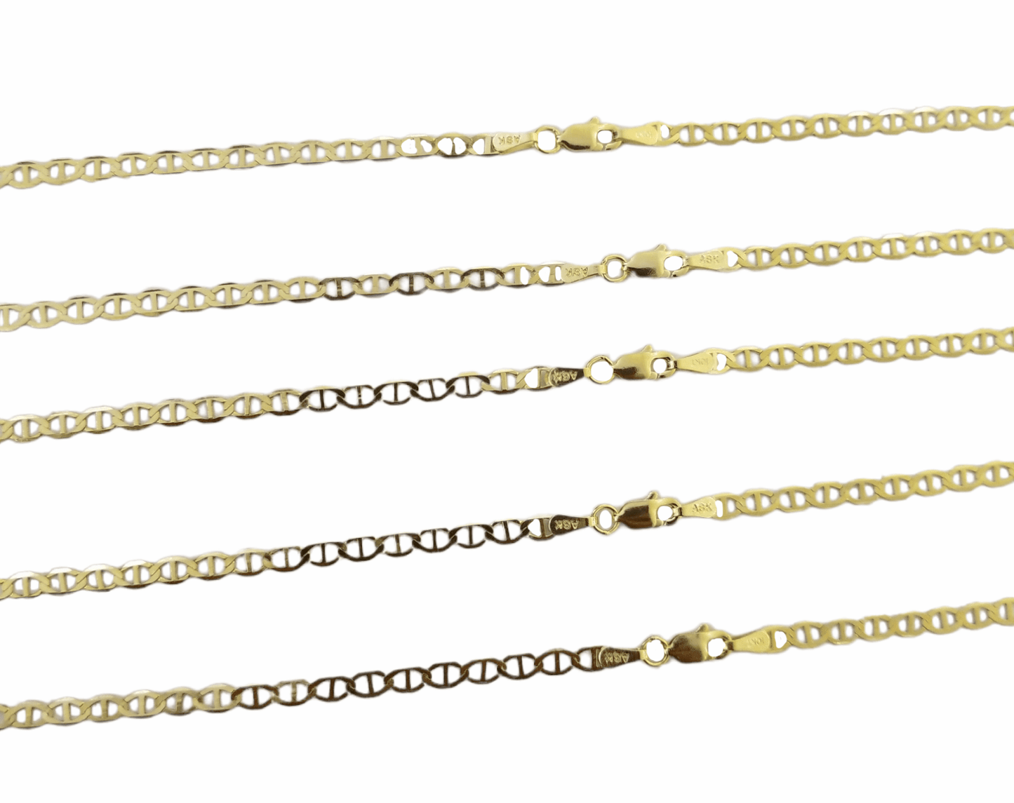 Real 10k Yellow Gold Mariner Anchor Link Chain 3mm Necklace 16" - 24" Inch - Reva Jeweler