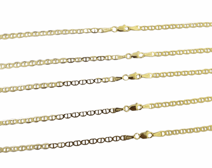Real 10k Yellow Gold Mariner Anchor Link Chain 3mm Necklace 16" - 24" Inch - Reva Jeweler