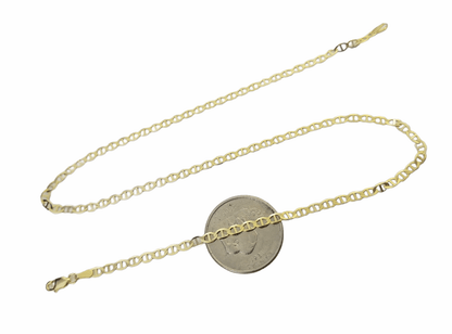 Real 10k Yellow Gold Mariner Anchor Link Chain 3mm Necklace 24" Inch - Reva Jeweler