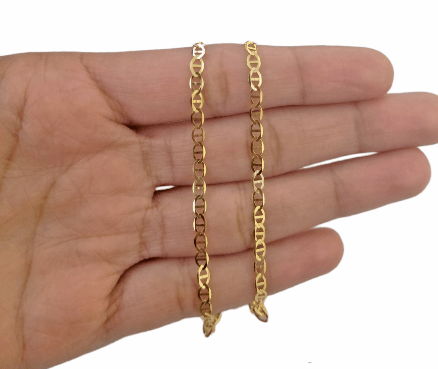 Real 10k Yellow Gold Mariner Anchor Link Chain 3mm Necklace 24" Inch - Reva Jeweler