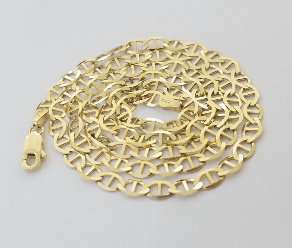 Real 10k Yellow Gold Mariner Anchor Link Chain 4mm Necklace 20" Inch - Reva Jeweler