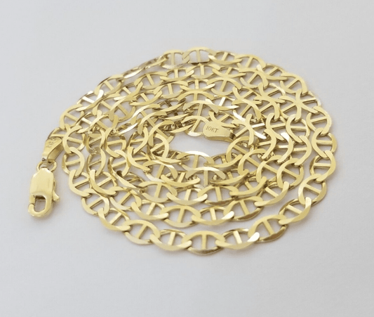 Real 10k Yellow Gold Mariner Anchor Link Chain 4mm Necklace 20" Inch - Reva Jeweler