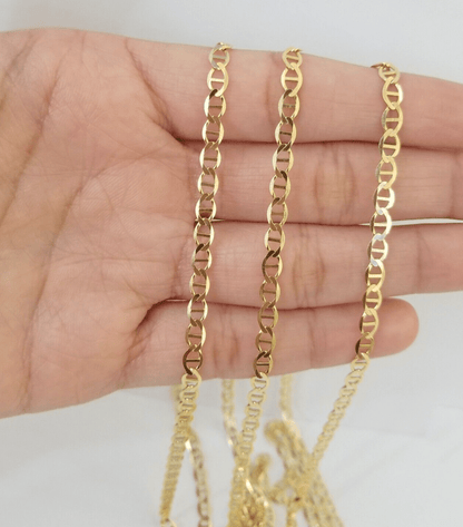 Real 10k Yellow Gold Mariner Anchor Link Chain 4mm Necklace 20" Inch - Reva Jeweler