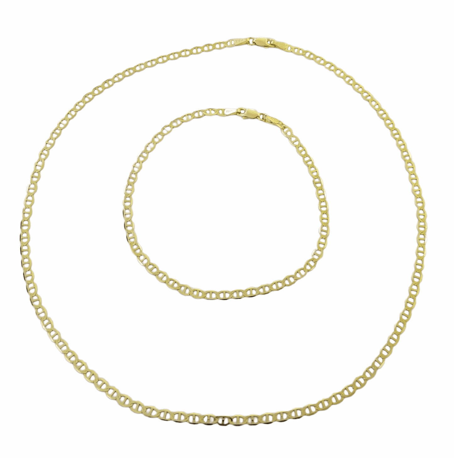 Real 10k Yellow Gold Mariner Anchor Link Necklace Bracelet Set 3mm Chain - Reva Jeweler
