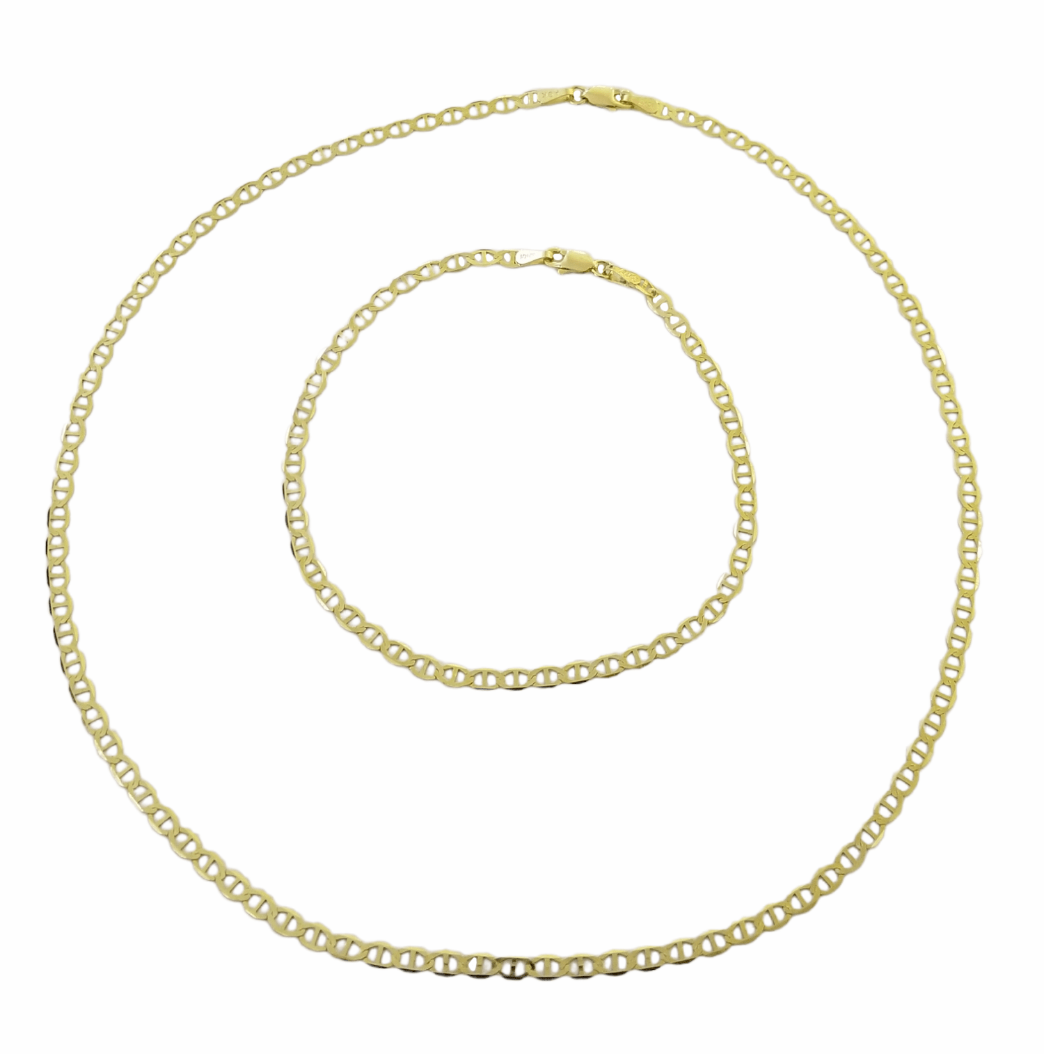 Real 10k Yellow Gold Mariner Anchor Link Necklace Bracelet Set 3mm Chain - Reva Jeweler