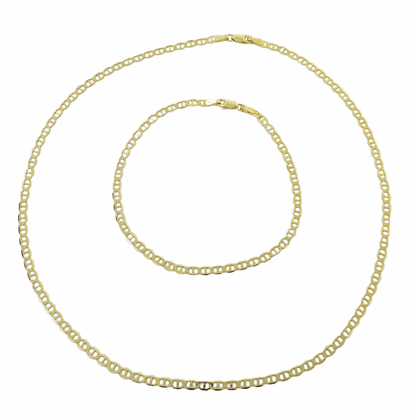 Real 10k Yellow Gold Mariner Anchor Link Necklace Bracelet Set 3mm Chain - Reva Jeweler