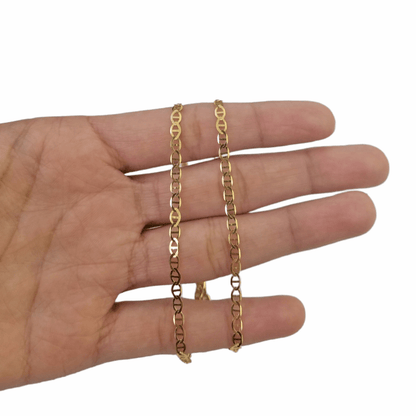 Real 10k Yellow Gold Mariner Anchor Link Necklace Bracelet Set 3mm Chain - Reva Jeweler