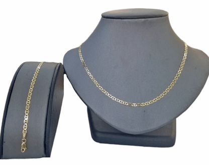 Real 10k Yellow Gold Mariner Anchor Link Necklace Bracelet Set 3mm Chain - Reva Jeweler