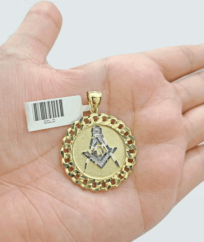Real 10k Yellow Gold Masonic Charm 1.5'' inches Pendant 10kt for Chain - GoldenlinQ