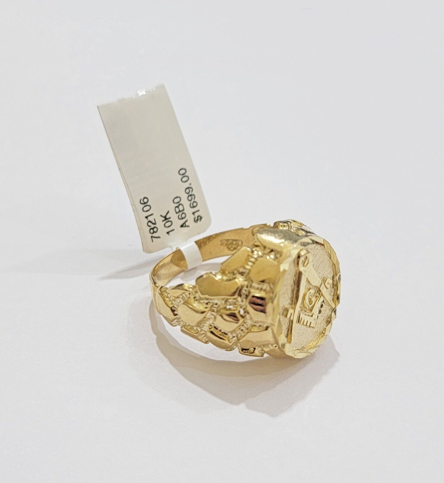 Real 10k Yellow Gold Masonic Ring Mens Nugget Band Round Shape Pinky Casual Ring - Reva Jeweler