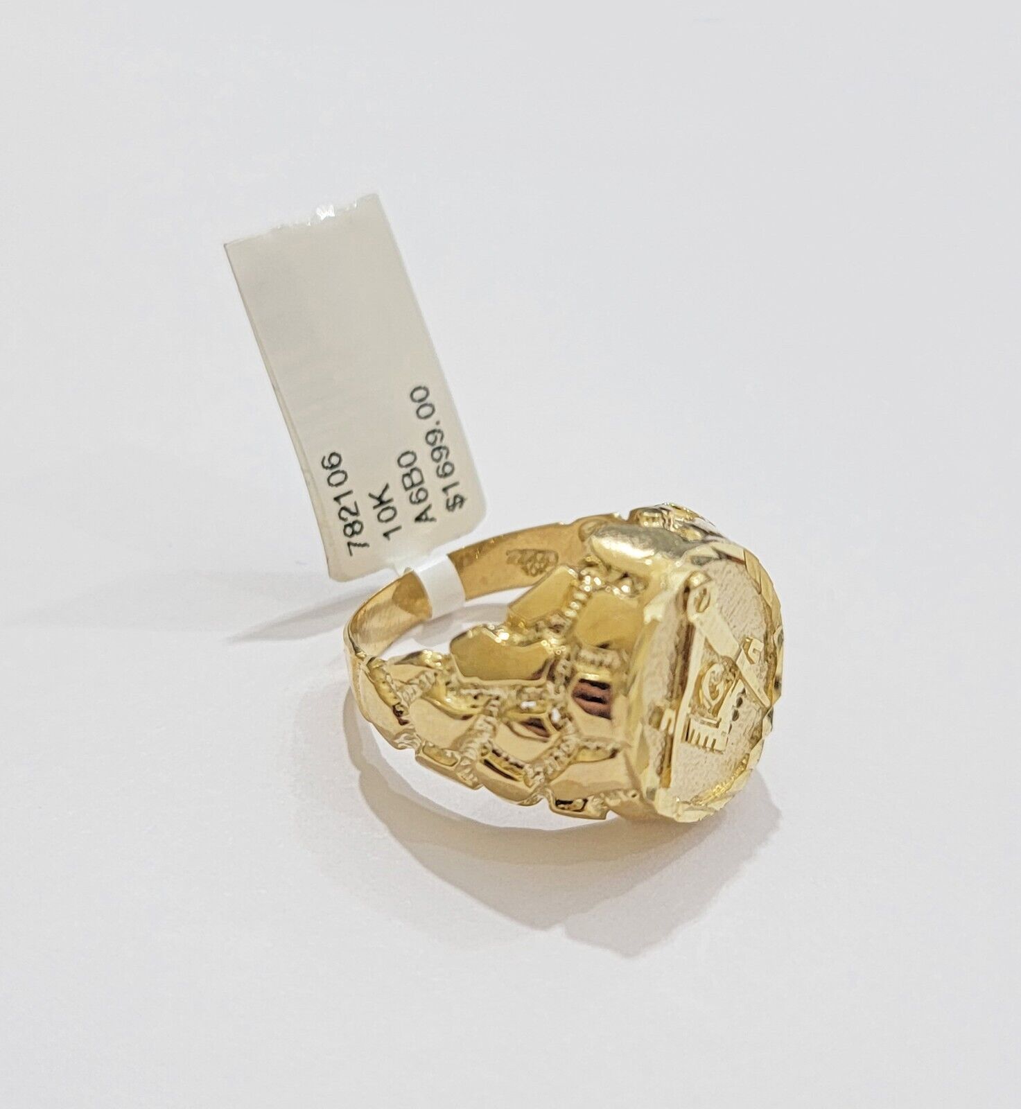 Real 10k Yellow Gold Masonic Ring Mens Nugget Band Round Shape Pinky Casual Ring - Reva Jeweler