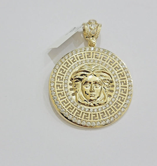 Real 10k Yellow Gold Medusa Head Charm Pendant 2.25" With Stones 10kt for Chain - Reva Jeweler