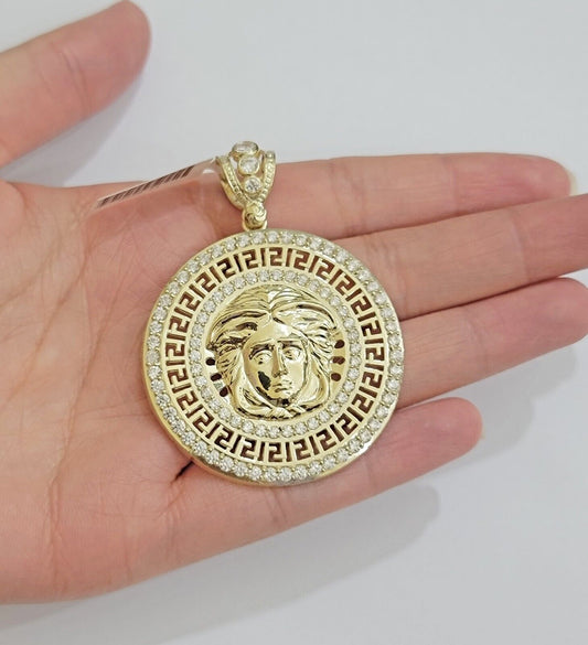 Real 10k Yellow Gold Medusa Head Charm Pendant 2.25" With Stones 10kt for Chain - Reva Jeweler