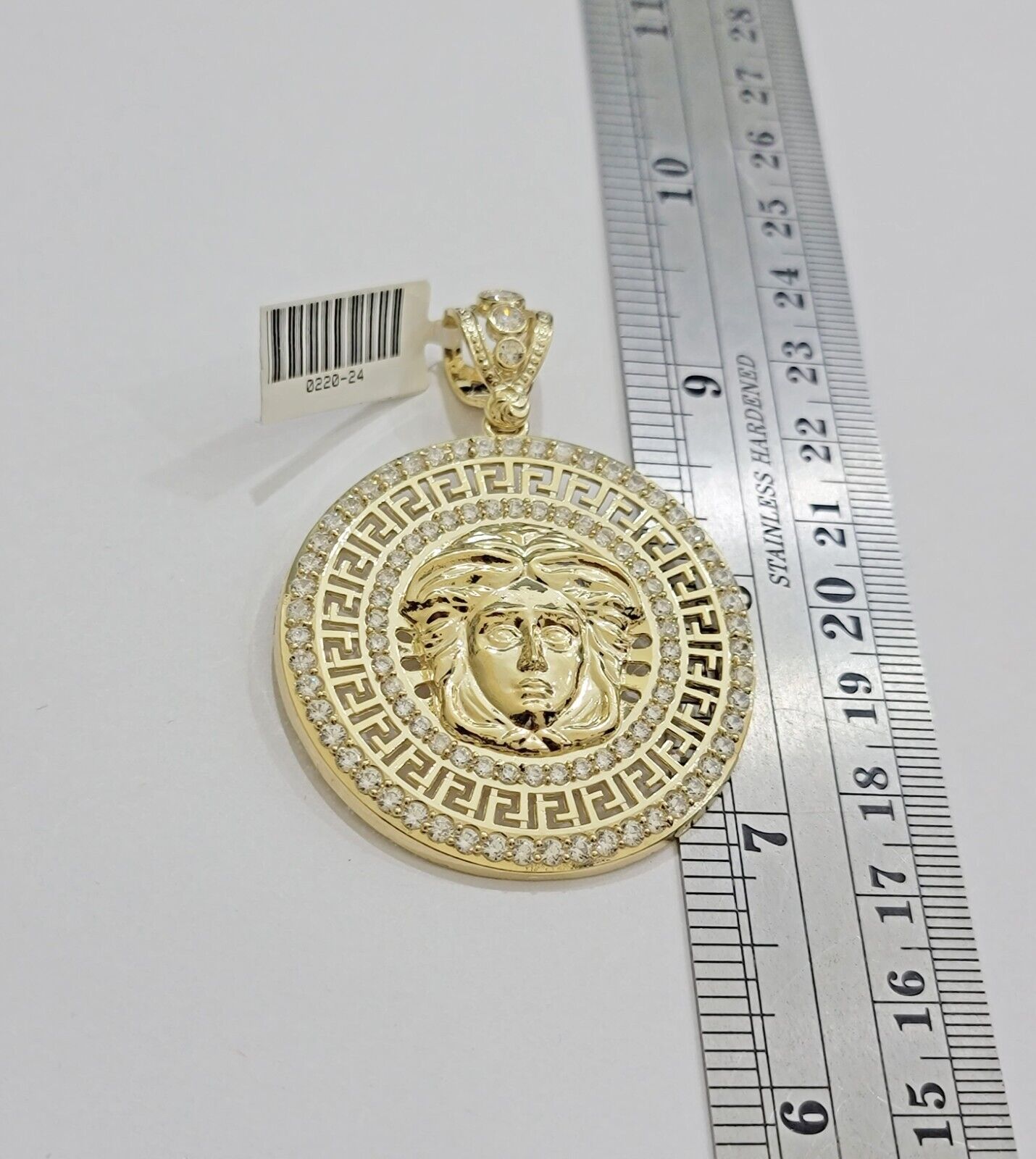 Real 10k Yellow Gold Medusa Head Charm Pendant 2.25" With Stones 10kt for Chain - Reva Jeweler