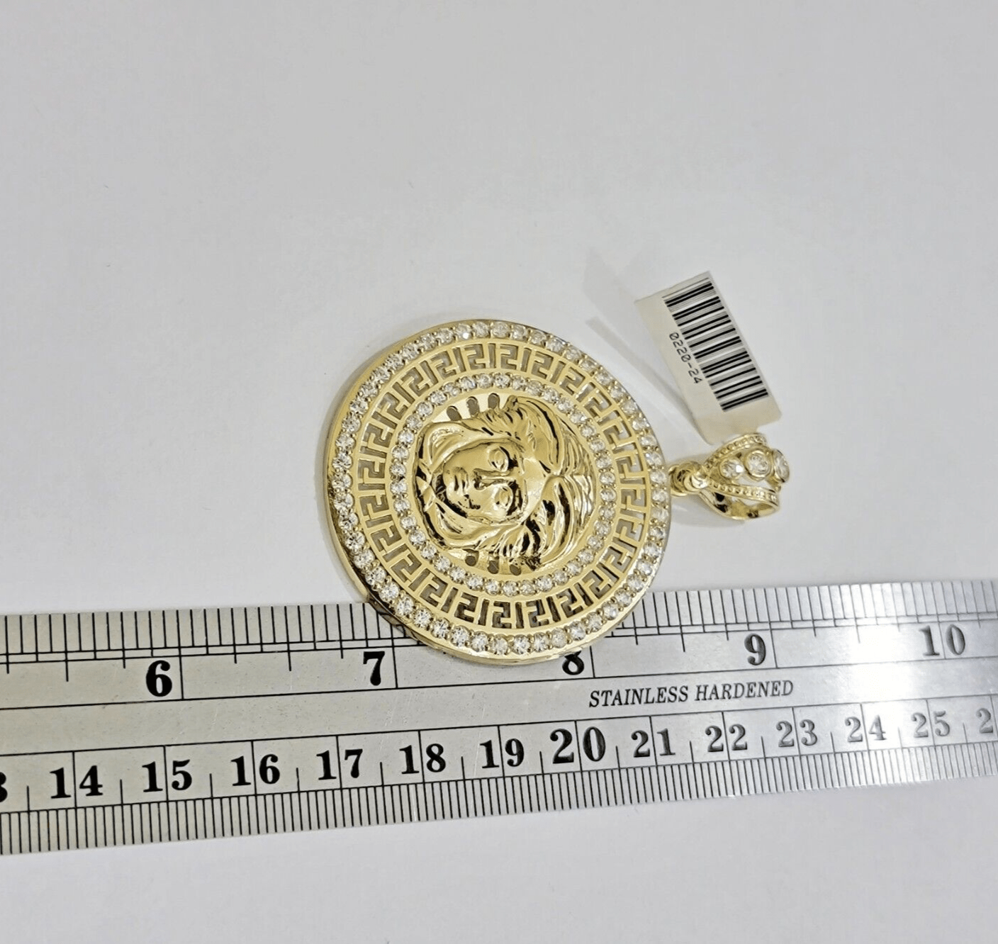 Real 10k Yellow Gold Medusa Head Charm Pendant 2.25" With Stones 10kt for Chain - Reva Jeweler