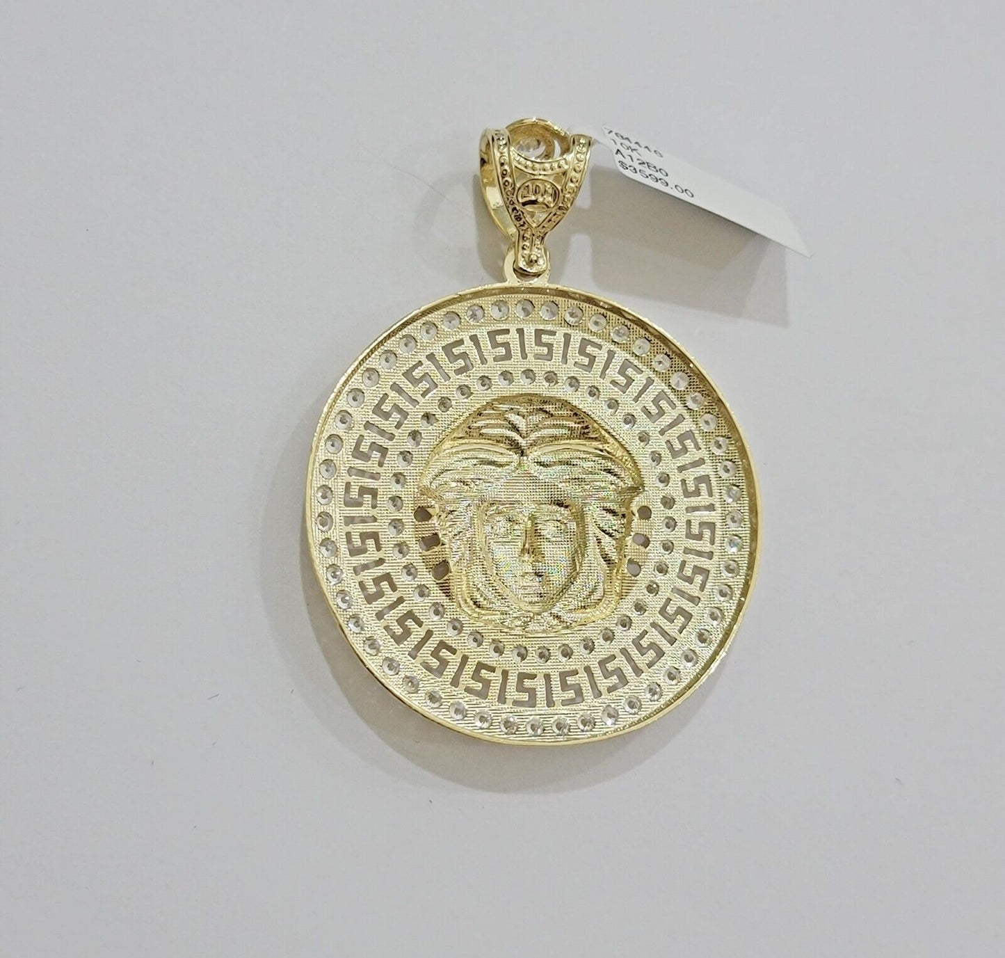 Real 10k Yellow Gold Medusa Head Charm Pendant 2.25" With Stones 10kt for Chain - Reva Jeweler