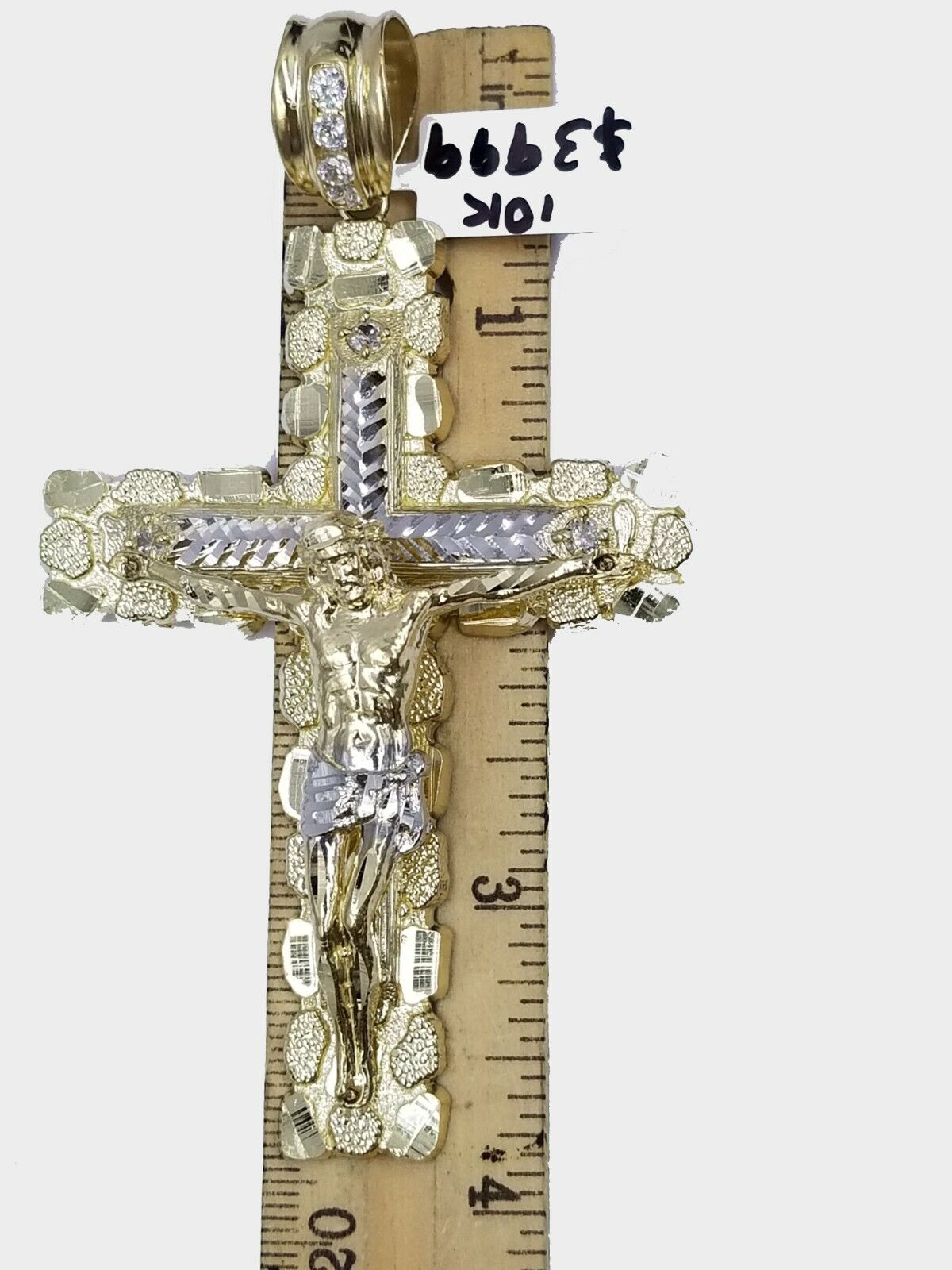 Real 10k Yellow Gold Men Jesus Cross Charm with Miami Cuban Chain Diamond Cut - Reva Jeweler