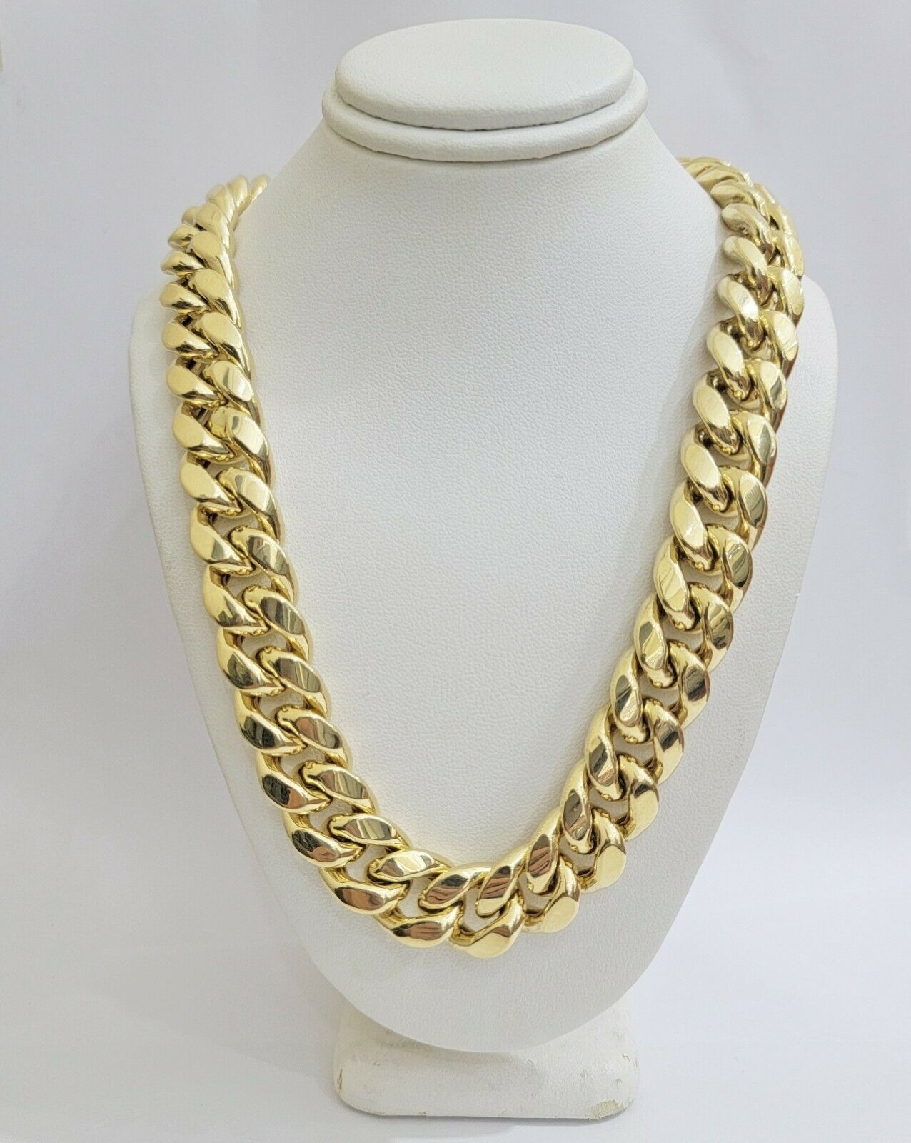 REAL 10k Yellow Gold Men's Chain 15mm Miami Cuban Link Necklace 24" Inch THICK - Reva Jeweler