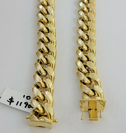 REAL 10k Yellow Gold Men's Chain 15mm Miami Cuban Link Necklace 24" Inch THICK - Reva Jeweler