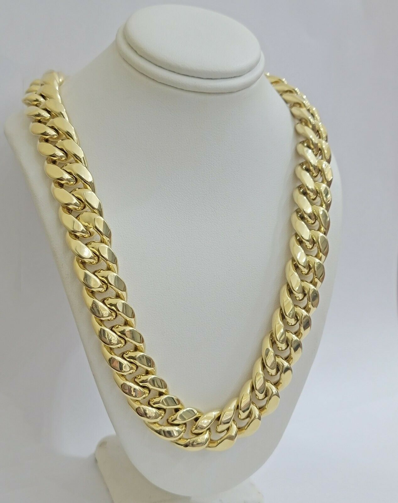 REAL 10k Yellow Gold Men's Chain 15mm Miami Cuban Link Necklace 24" Inch THICK - Reva Jeweler