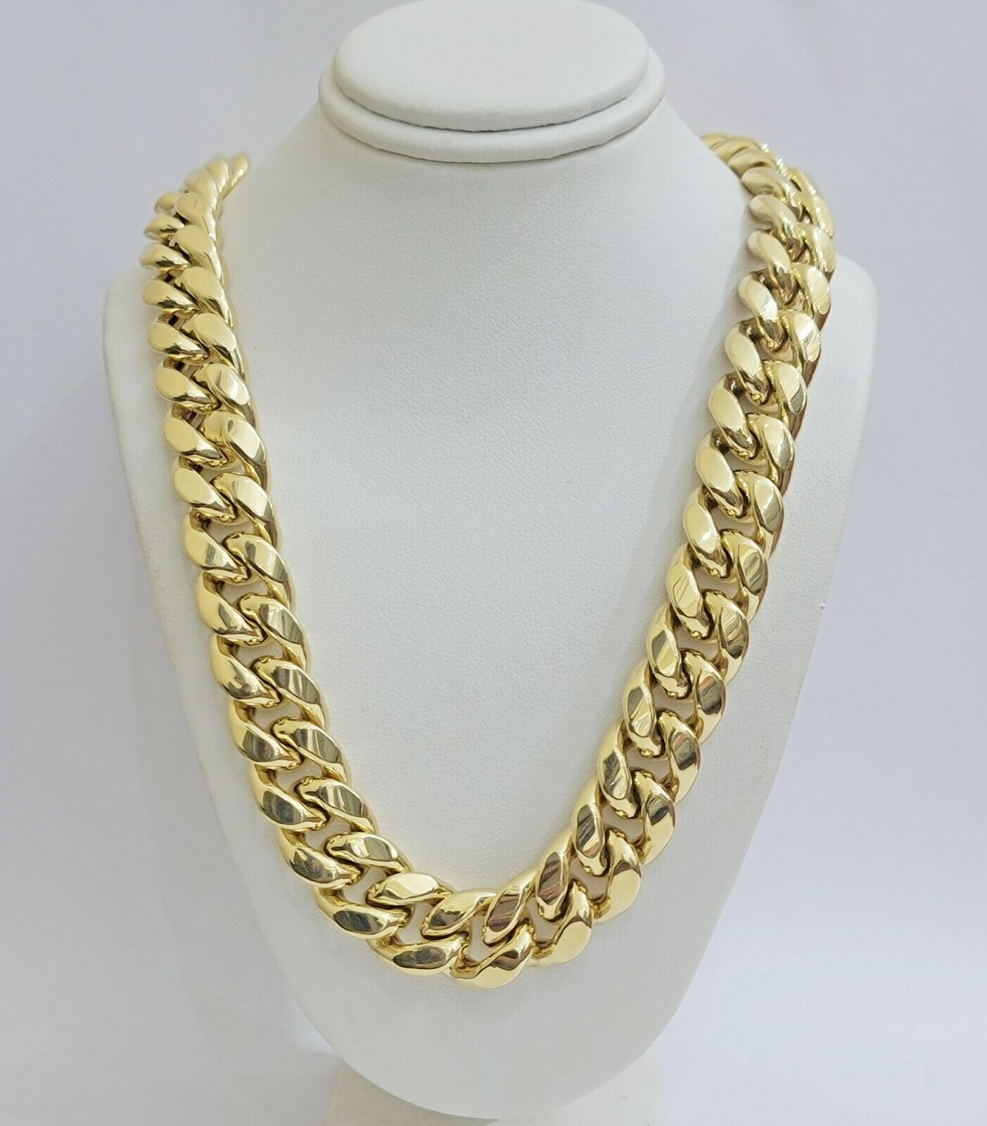 REAL 10k Yellow Gold Mens Chain 15mm Miami Cuban Link Necklace 30" inch & THICK - Reva Jeweler