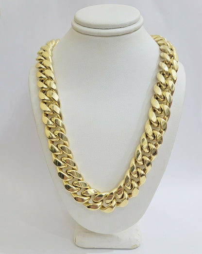 REAL 10k Yellow Gold Mens Chain 15mm Miami Cuban Link Necklace 30" inch & THICK - Reva Jeweler