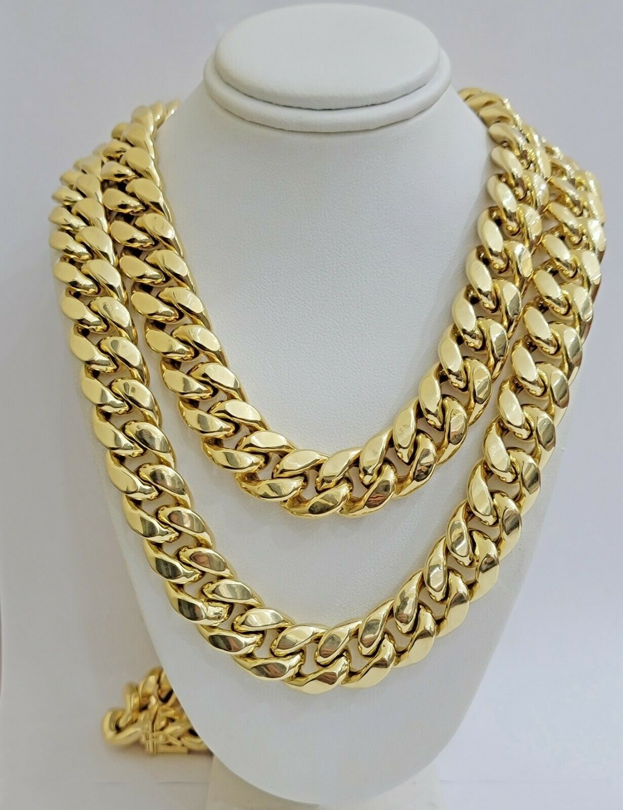 REAL 10k Yellow Gold Mens Chain 15mm Miami Cuban Link Necklace 30" inch & THICK - Reva Jeweler
