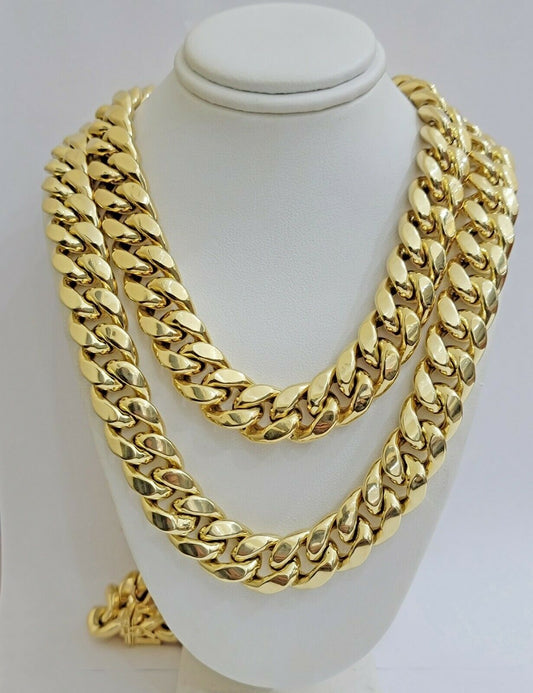 REAL 10k Yellow Gold Mens Chain 15mm Miami Cuban Link Necklace 30" inch & THICK - Reva Jeweler