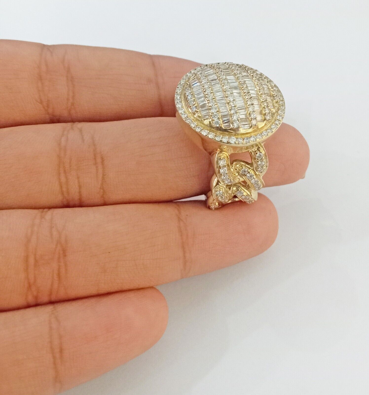 Real 10k Yellow Gold Mens Real Baguette diamond Circular Ring 1.72CT Mens - Reva Jeweler