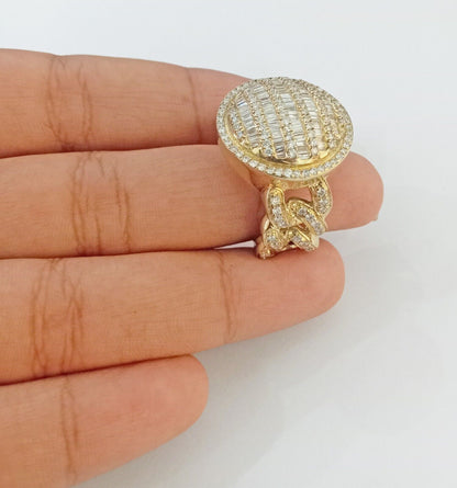 Real 10k Yellow Gold Mens Real Baguette diamond Circular Ring 1.72CT Mens - Reva Jeweler
