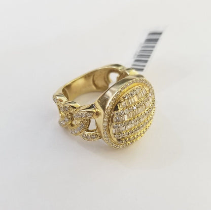 Real 10k Yellow Gold Mens Real Baguette diamond Circular Ring 1.72CT Mens - Reva Jeweler