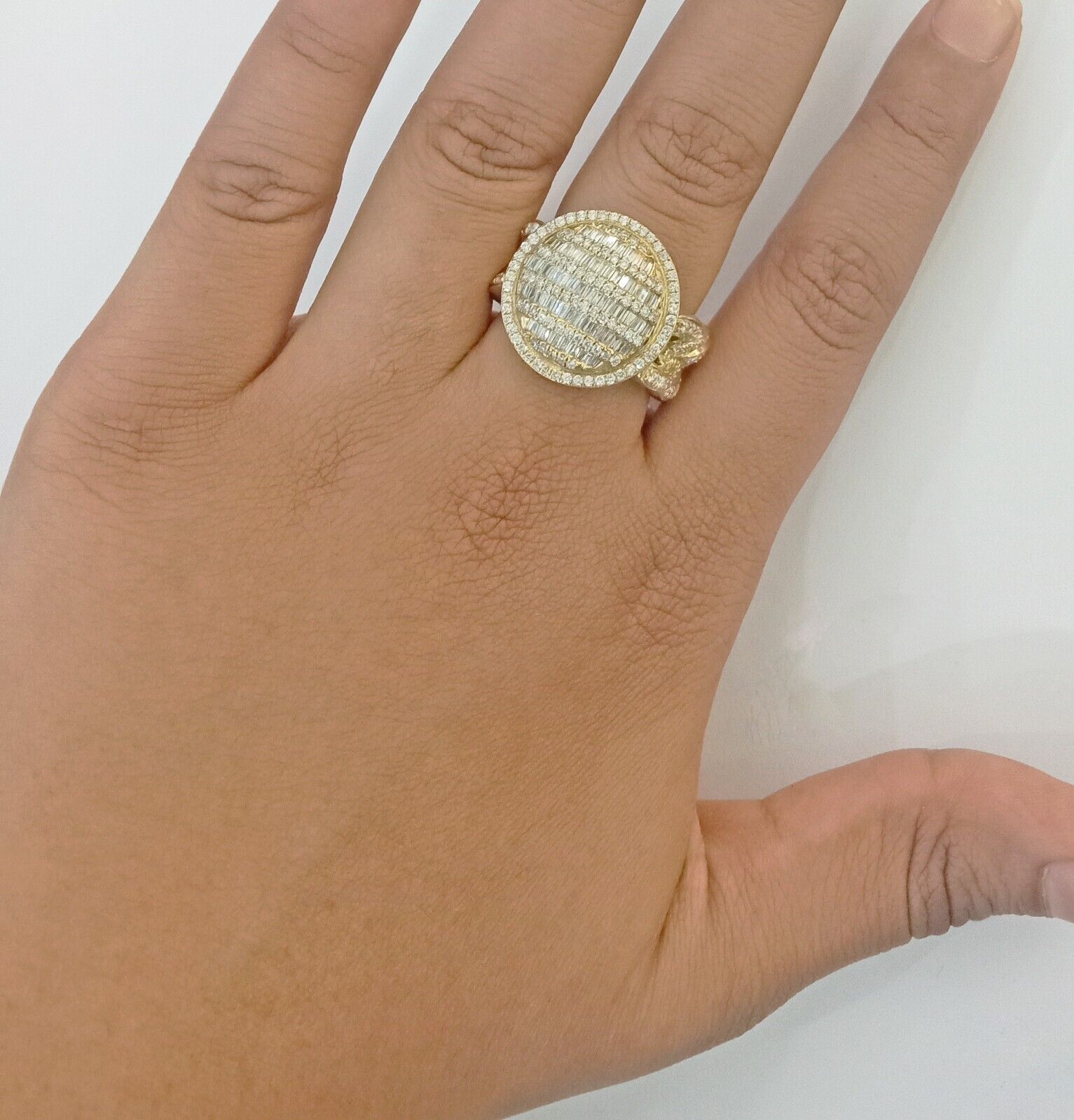 Real 10k Yellow Gold Mens Real Baguette diamond Circular Ring 1.72CT Mens - Reva Jeweler