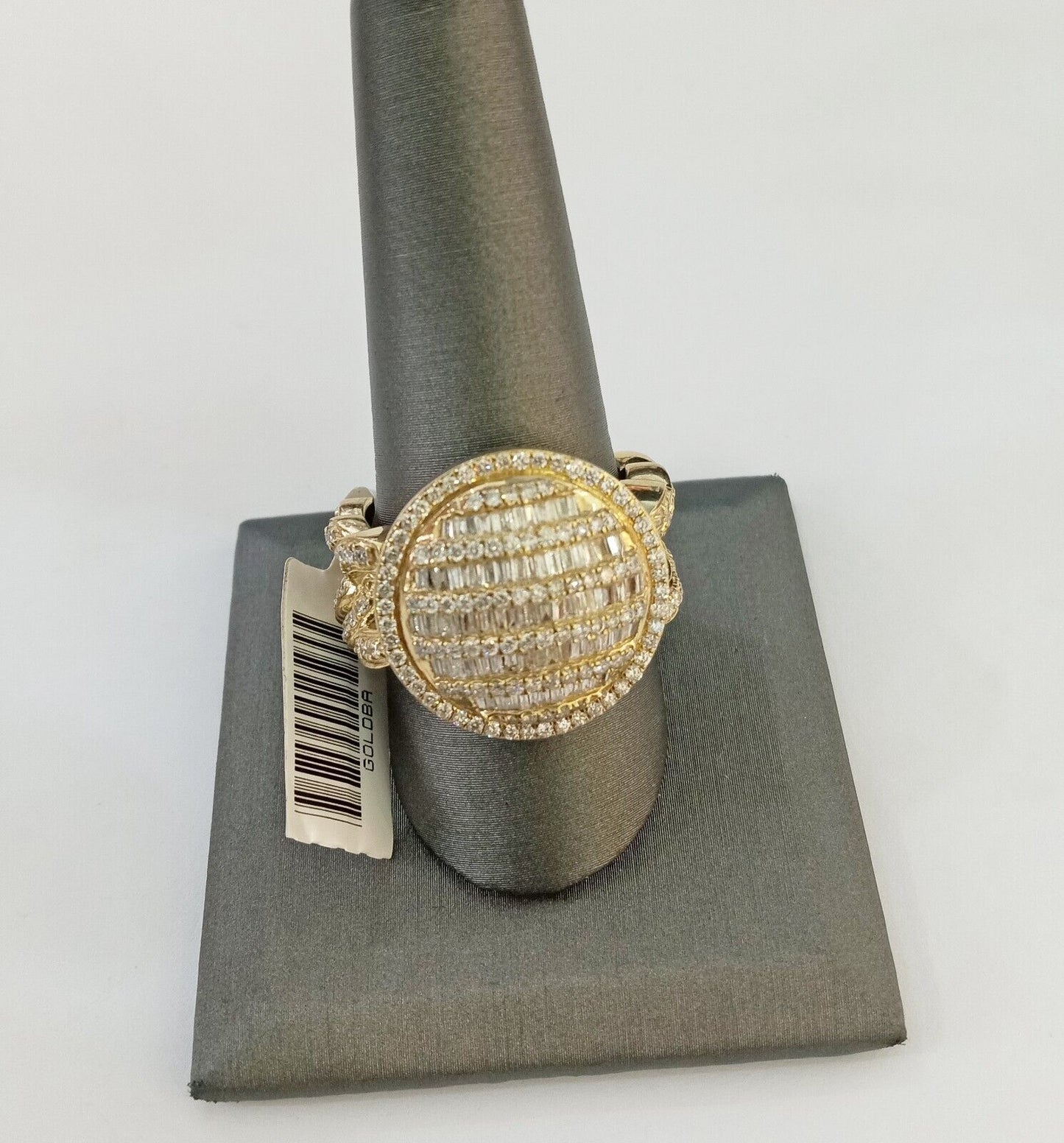 Real 10k Yellow Gold Mens Real Baguette diamond Circular Ring 1.72CT Mens - Reva Jeweler