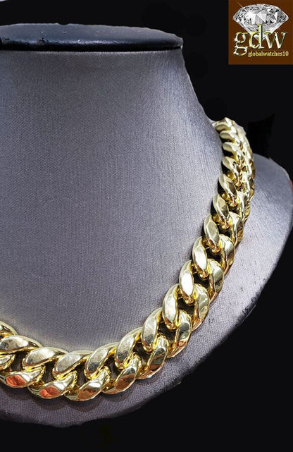 REAL 10k Yellow Gold Miami Cuban 15mm 26" Inch Box Clasp lock Men - Reva Jeweler