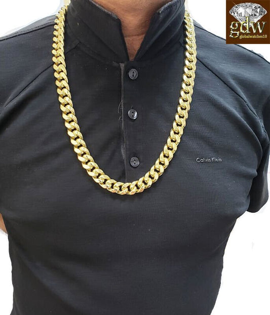REAL 10k Yellow Gold Miami Cuban 15mm 26" Inch Box Clasp lock Men - Reva Jeweler
