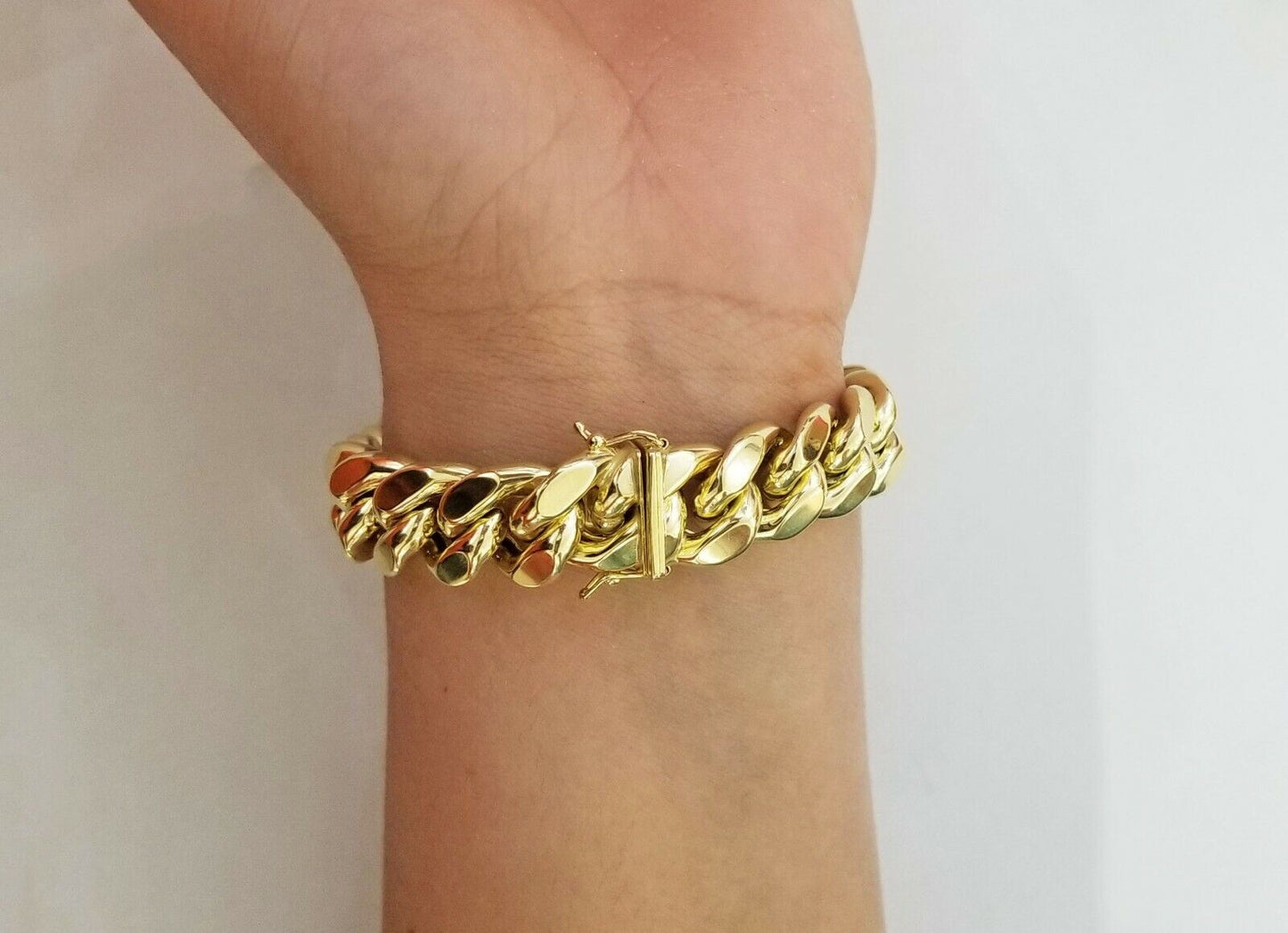 Real 10K Yellow Gold Miami Cuban Bracelet 9 Inch 15mm,box lock thick - Reva Jeweler