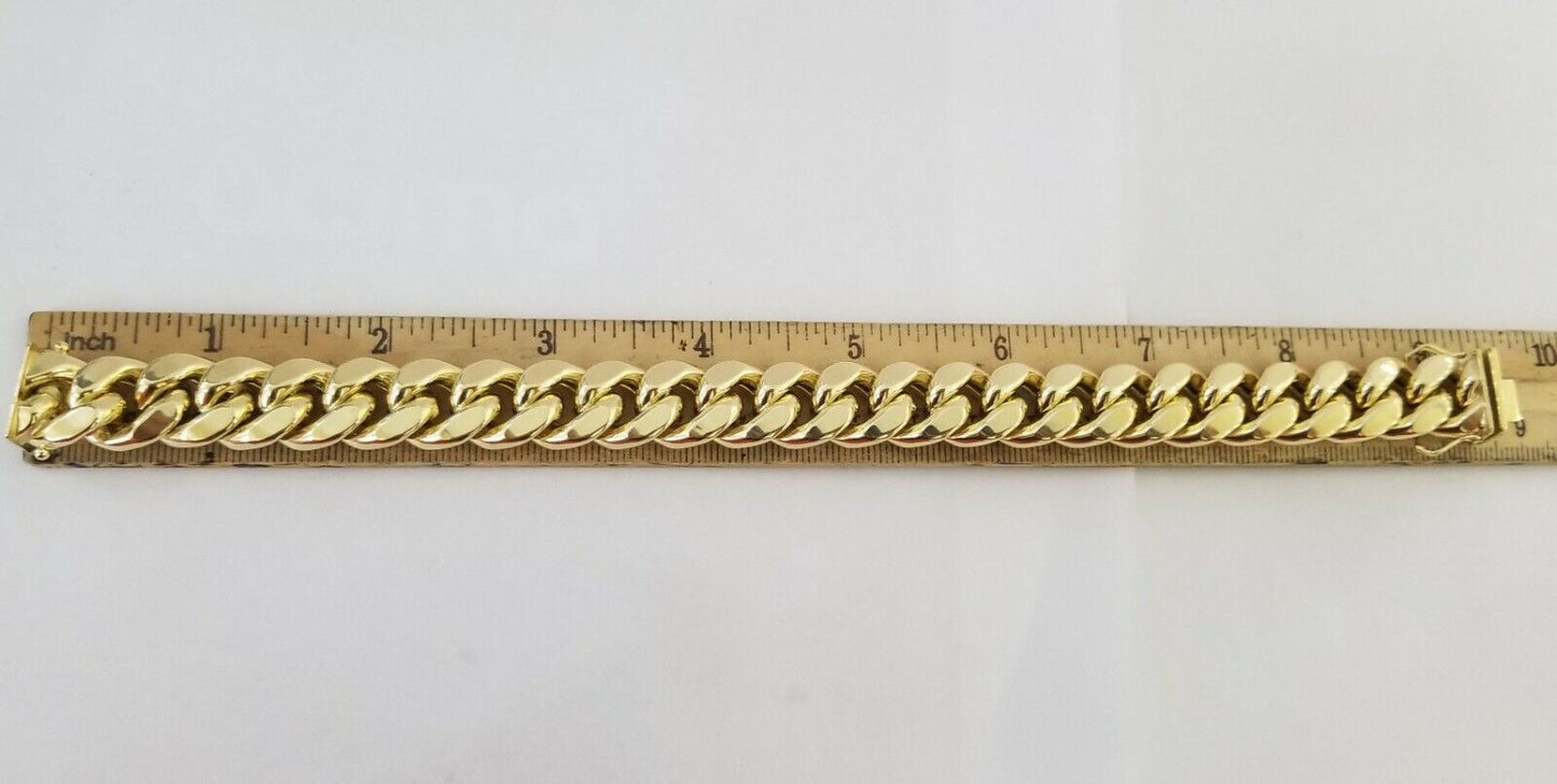 Real 10K Yellow Gold Miami Cuban Bracelet 9 Inch 15mm,box lock thick - Reva Jeweler